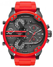 Diesel Mr Daddy 2.0 Chronograph Black Dial Red Silicone Strap Watch For Men - DZ7370