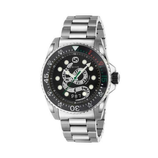  Shop Authentic Gucci Dive Snake Black Dial Silver Steel Strap Watch For Men - YA136218 - Luxxuri