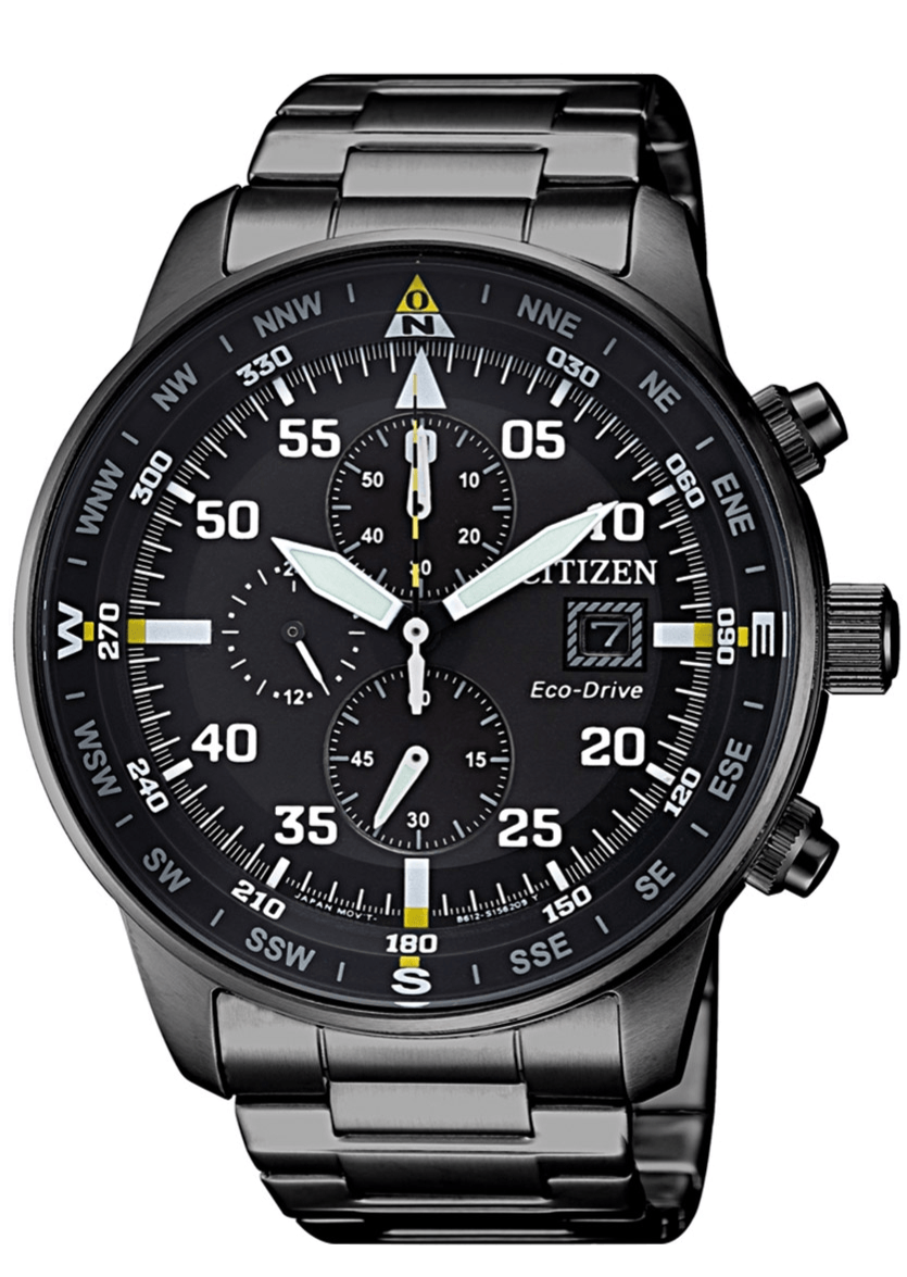 Citizen Sports Eco Drive Black Dial Black Steel Strap Watch For Men - CA0695-84E