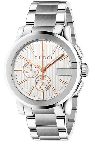 Gucci G Chrono Chronograph Silver Dial Silver Steel Strap Watch For Men - YA101201