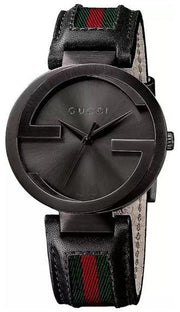 Gucci Interlocking G XL Black Dial Red & Green Leather Strap Watch For Men - YA133206