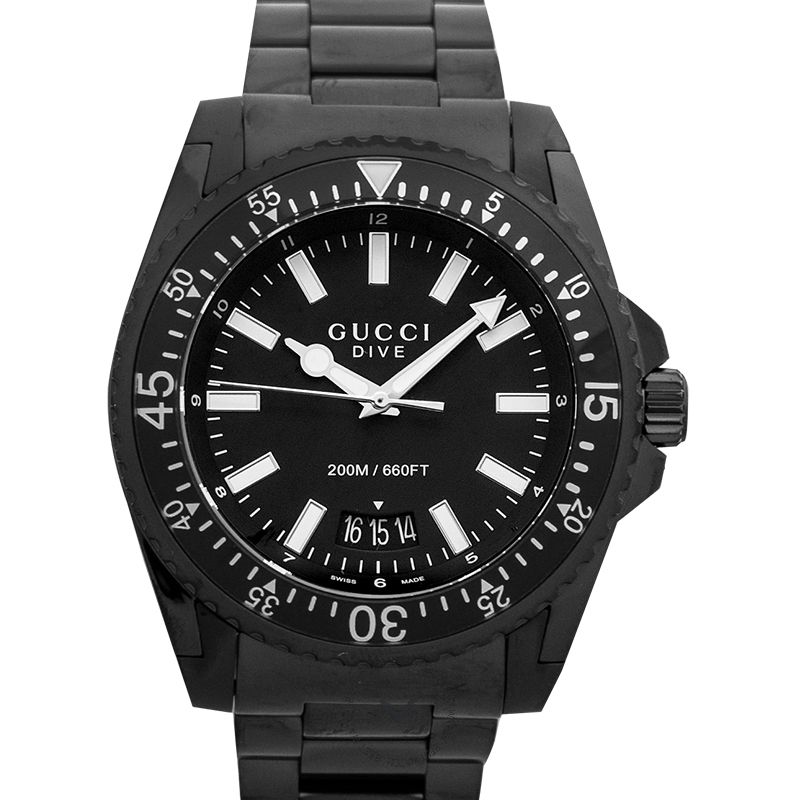  Shop Authentic Gucci Dive Quartz Black Dial Black Steel Strap Watch For Men - YA136205 - Luxxuri