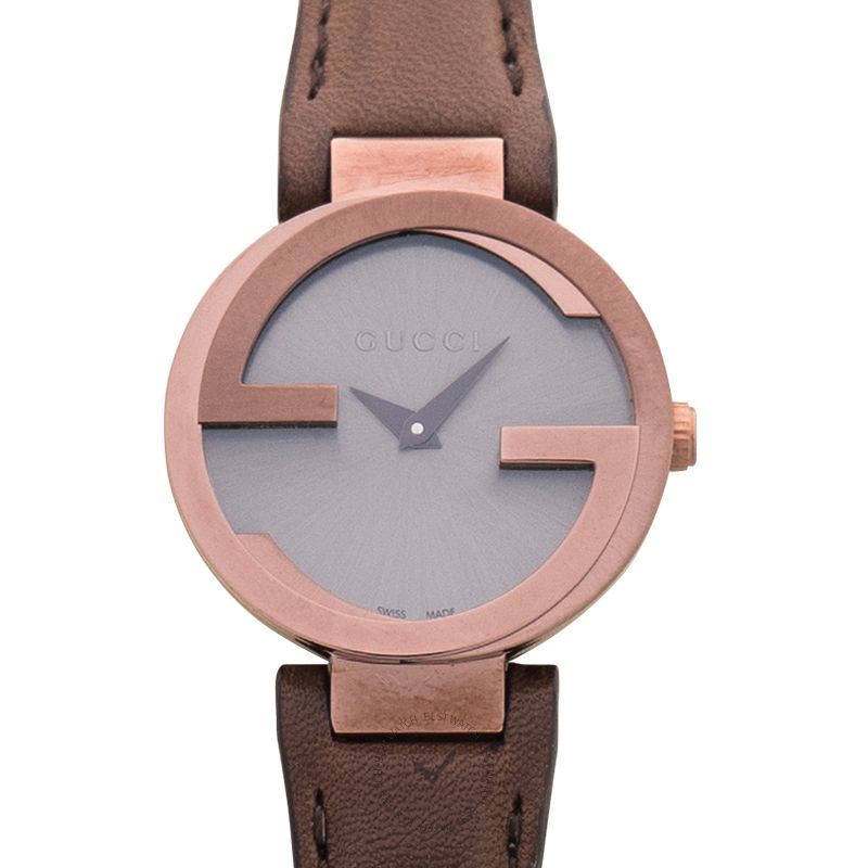  Shop Authentic Gucci G Interlocking Brown Dial Brown Leather Strap Watch For Women - YA133504 - Luxxuri