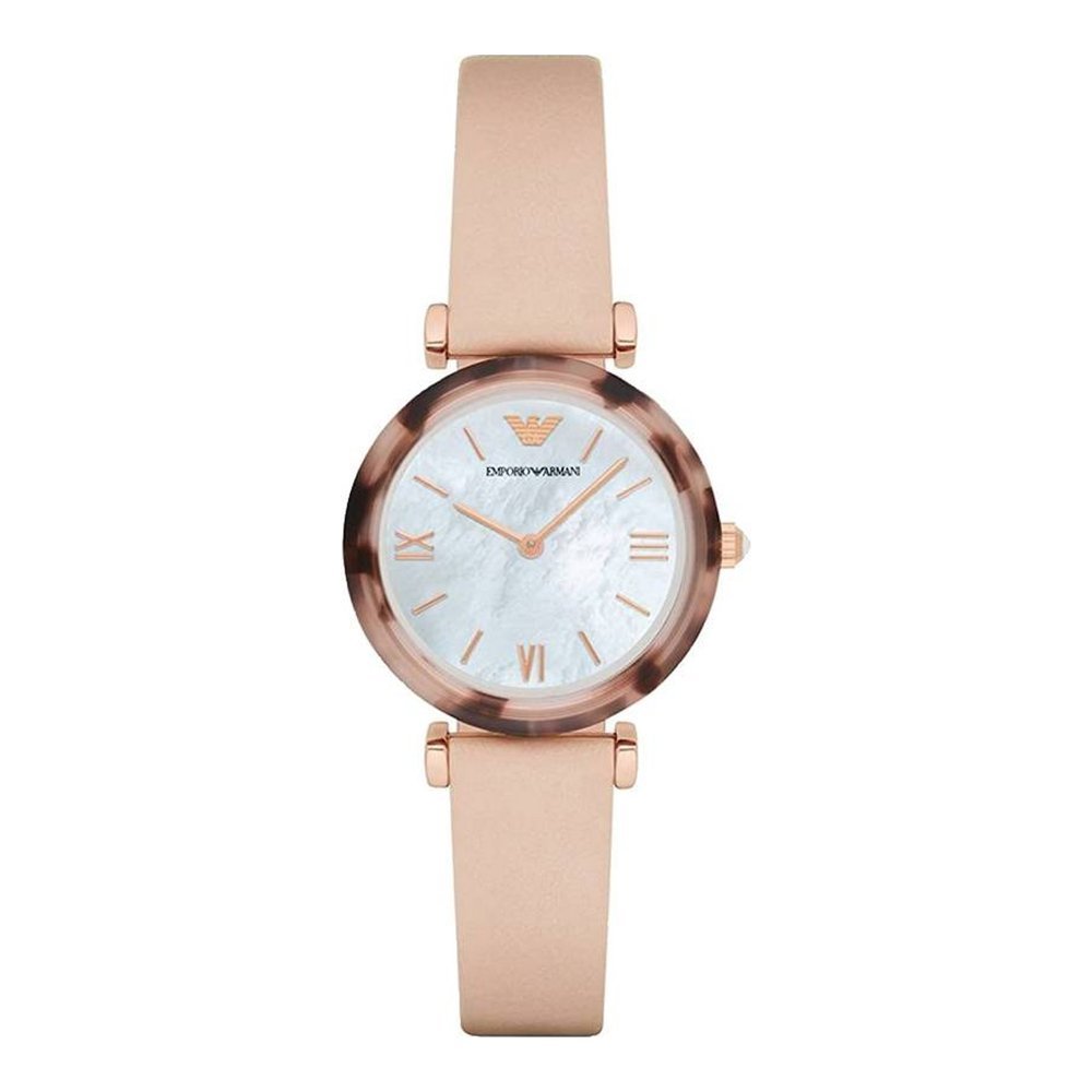 Emporio Armani Mother of Pearl Dial Beige Leather Strap Watch For Women - AR11004