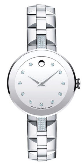Movado Sapphire Diamonds Silver Dial Silver Steel Strap Watch For Women - 606814