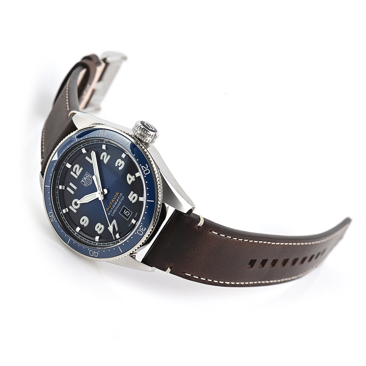 Tag Heuer Autavia Calibre 5 Automatic Blue Dial Brown Leather Strap Watch for Men - WBE5116.FC8266