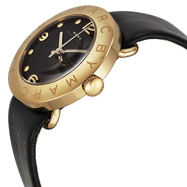 Marc Jacobs Amy Black Dial Black Leather Strap Watch for Women - MBM1154