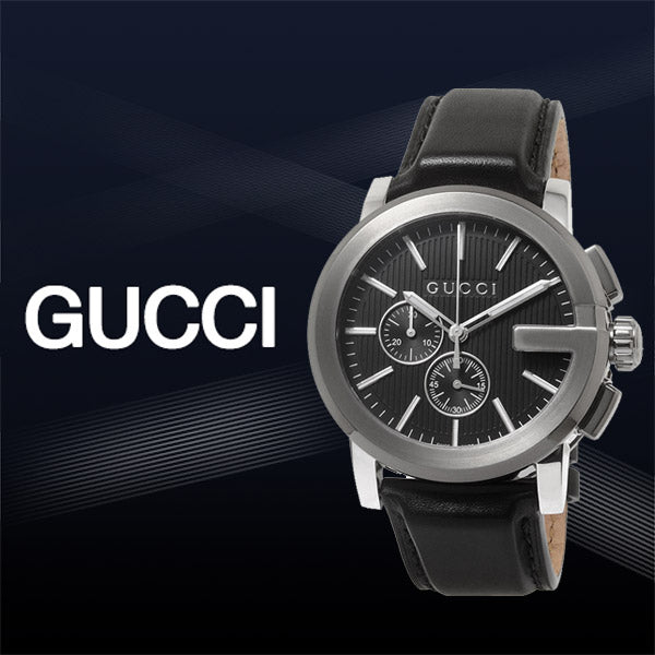 Gucci G Chrono Black Dial Black Leather Strap Watch For Men - YA101205