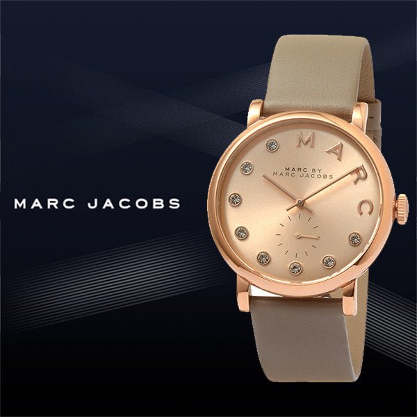 Marc Jacobs Baker Rose Gold Dial Grey Leather Strap Watch for Women - MBM1400