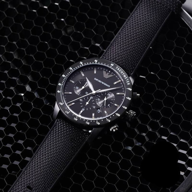 Emporio Armani Mario Chronograph Black Dial Black Nylon Strap Watch For Men - AR11453
