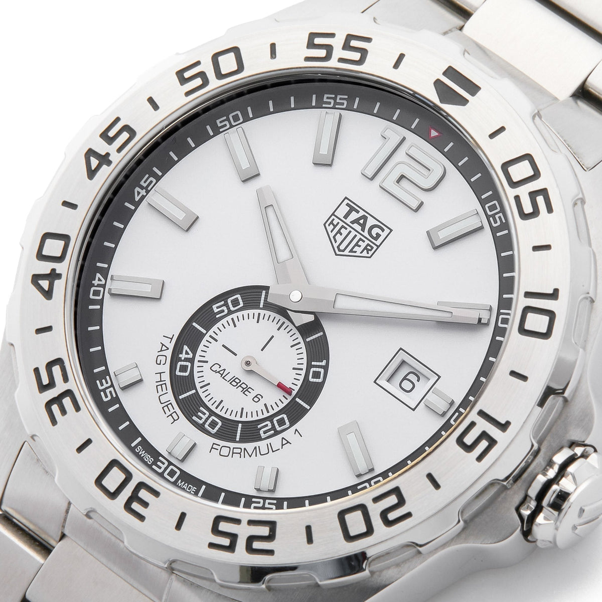 Tag Heuer Formula 1 Calibre 6 Automatic White Dial Silver Steel Strap Watch for Men - WAZ2013.BA0842