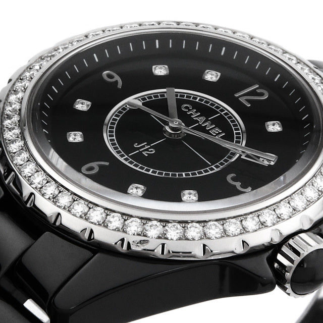 Chanel J12 Diamonds Ceramic Black Dial Black Steel Strap Watch for Women - J12 H3108
