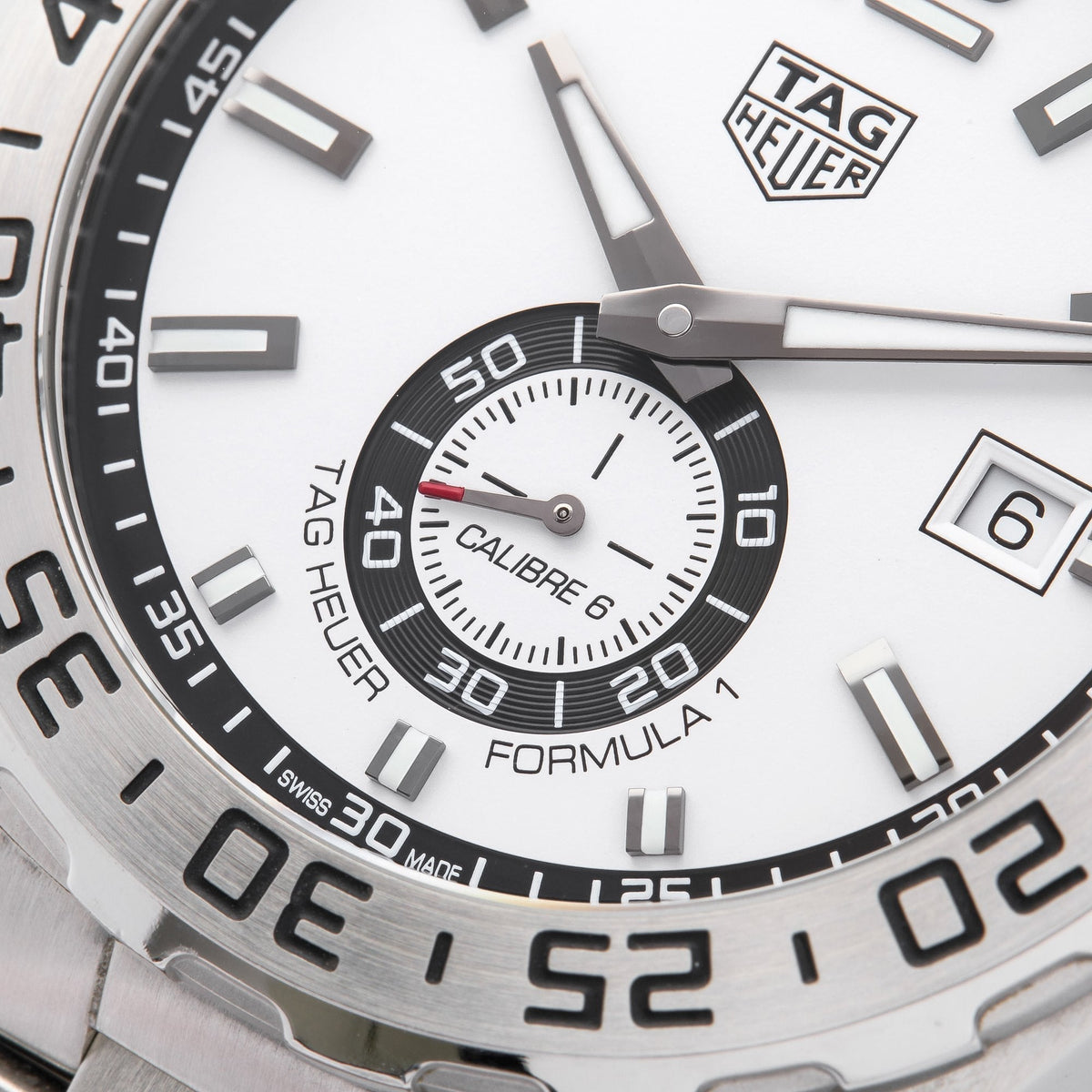 Tag Heuer Formula 1 Calibre 6 Automatic White Dial Silver Steel Strap Watch for Men - WAZ2013.BA0842
