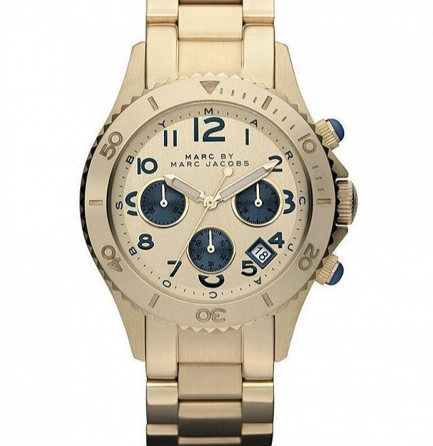 Marc Jacobs Rock Metal Chronograph Gold Dial Gold Steel Strap Watch for Men - MBM3158