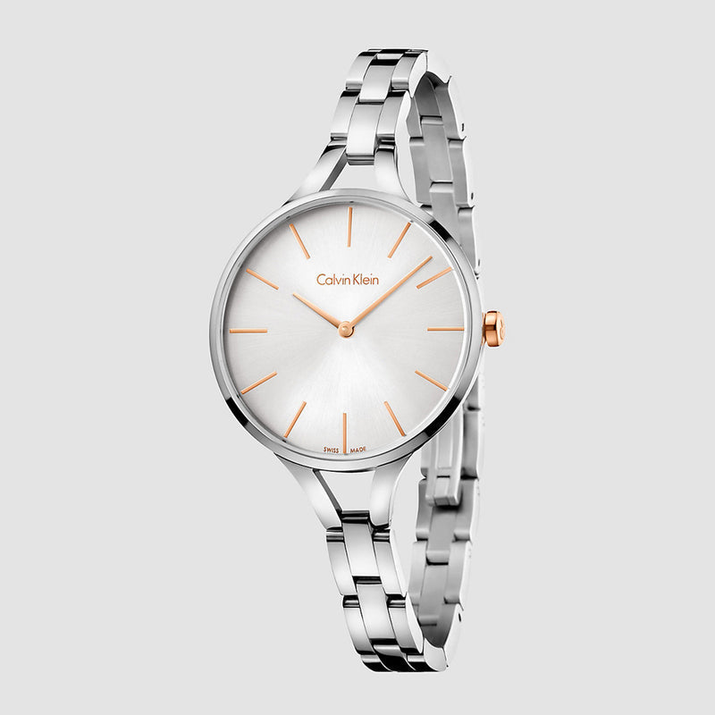Calvin Klein Graphic Silver Dial Silver Steel Strap Watch for Women - K7E23B46