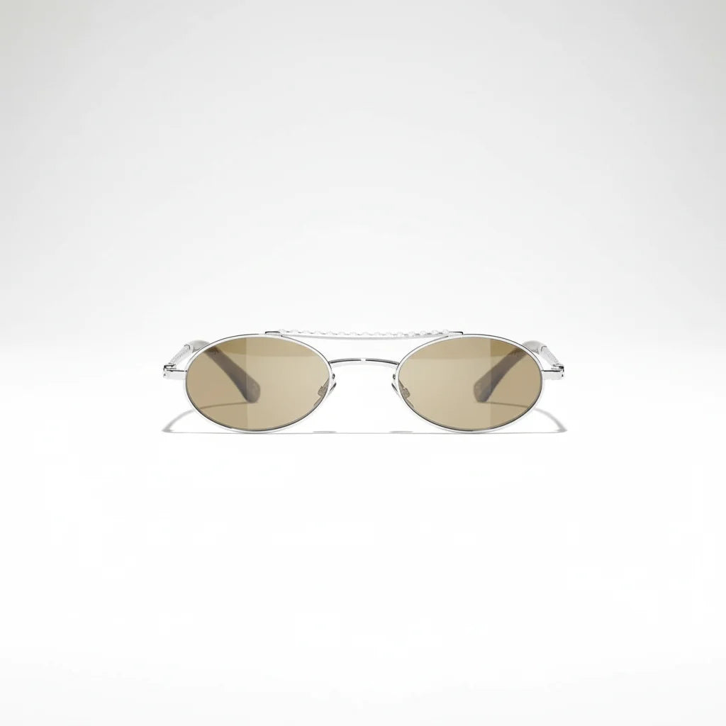Chanel Women Oval Metal & Imitation Pearl Brown Sunglasses