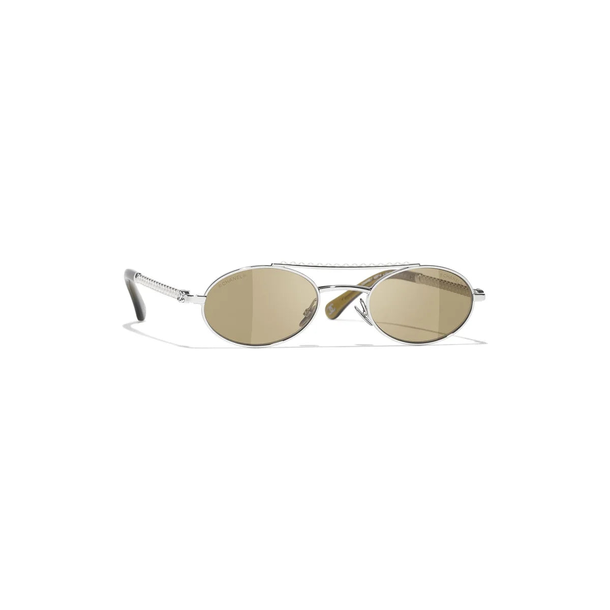 Chanel Women Oval Metal & Imitation Pearl Brown Sunglasses