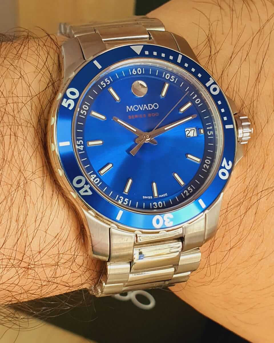 Movado Series 800 Blue Dial Silver Steel Strap Watch for Men - 2600151
