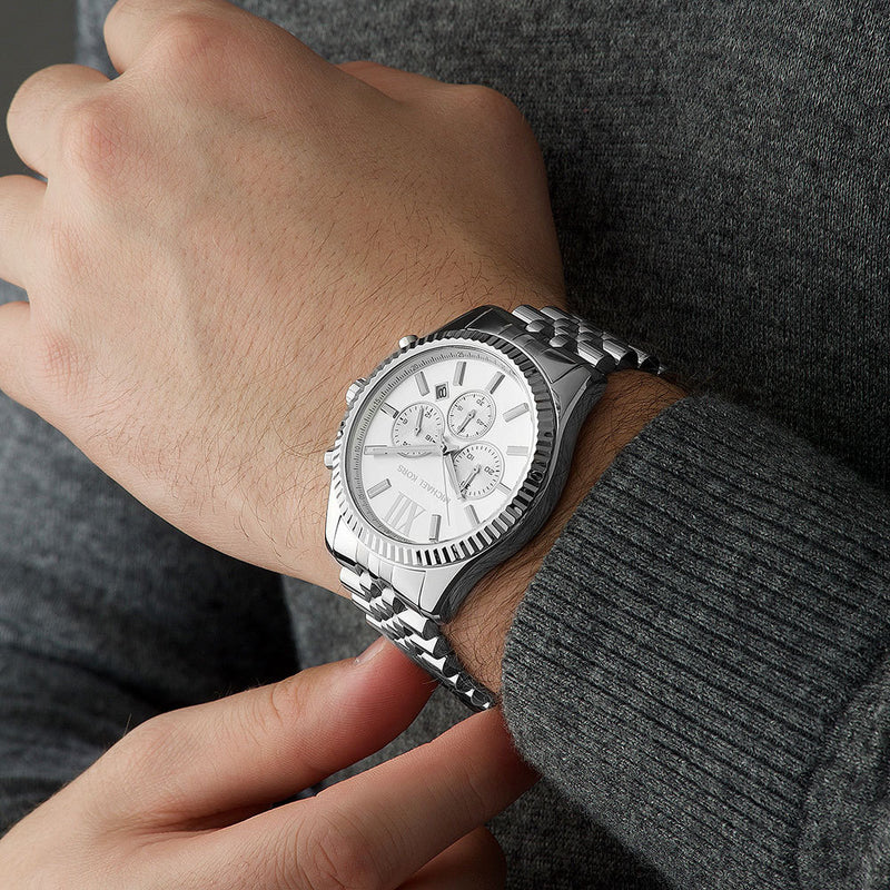 Michael Kors Lexington Silver Dial Silver Steel Strap Watch for Men - MK8405