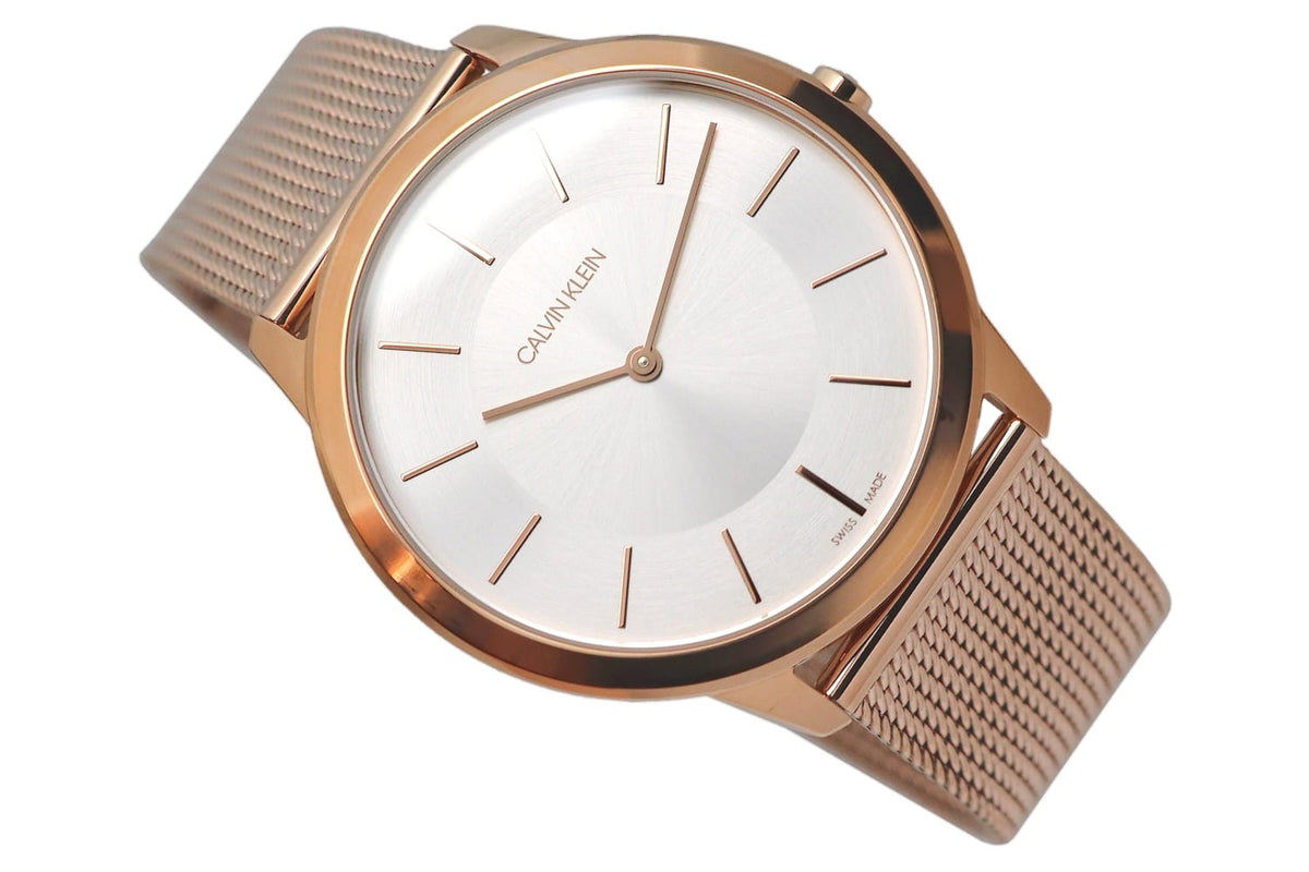 Calvin Klein Minimal White Dial Rose Gold Mesh Bracelet Watch for Men - K3M21626