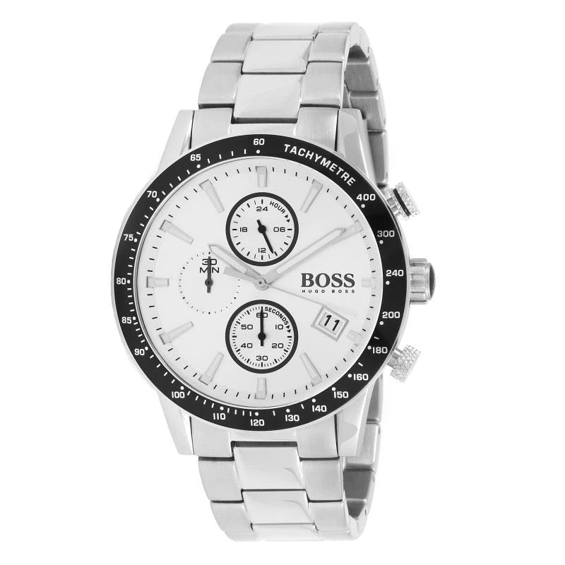 Hugo Boss Rafale Competitive Sport Chronograph Silver Dial Silver Steel Strap Watch for Men - 1513511
