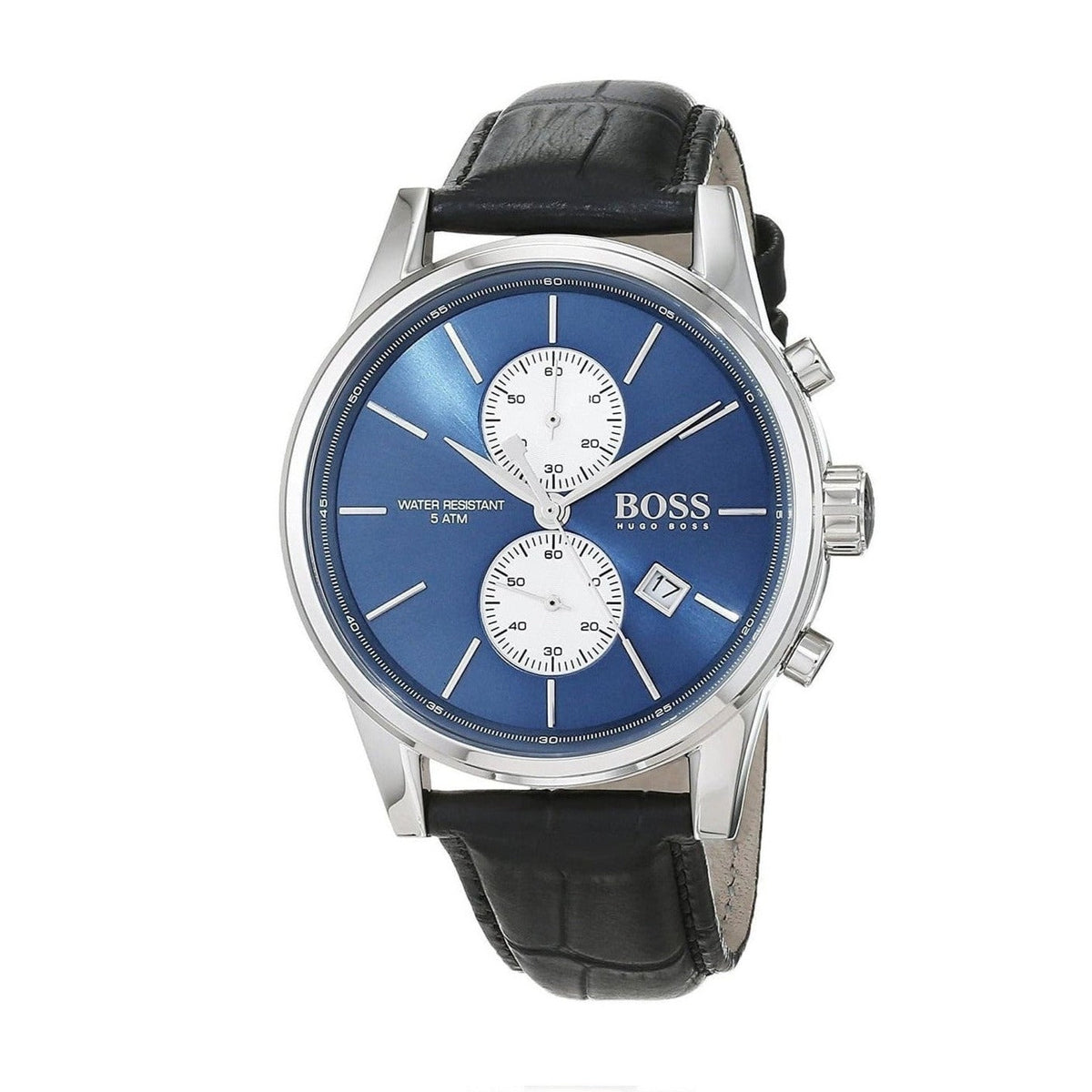 Hugo Boss Jet Chronograph Blue Dial Black Leather Strap Watch for Men - 1513283
