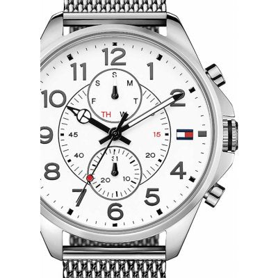 Tommy Hilfiger Dean Chronograph White Dial Silver Mesh Bracelet Watch for Men - 1791277