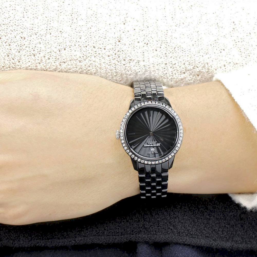 Emporio Armani Ceramica Crystals Black Dial Black Ceramic Strap Watch For Women - AR1478