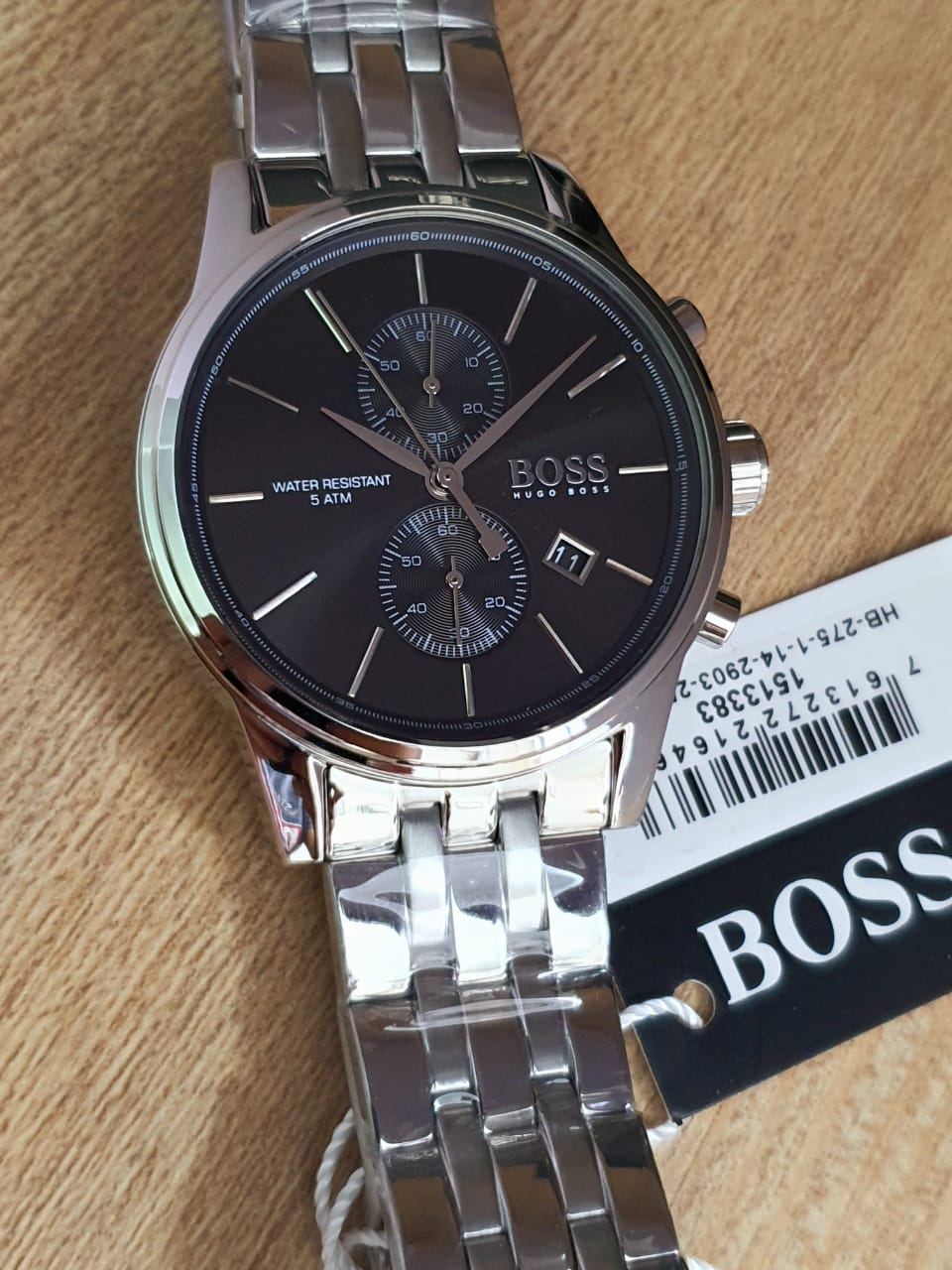 Hugo Boss Jet Black Dial Silver Steel Strap Watch for Men - 1513383