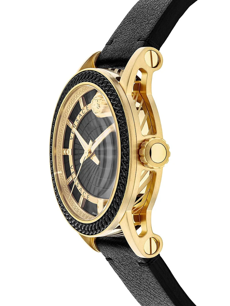 Versace Code Quartz Black Dial Black Leather Strap Watch For Men - VEPO00320