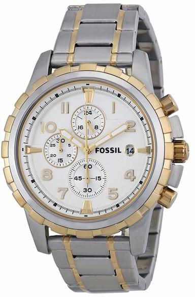 Fossil Dean Chronograph White Dial Silver Steel Strap Watch for Men - FS4795
