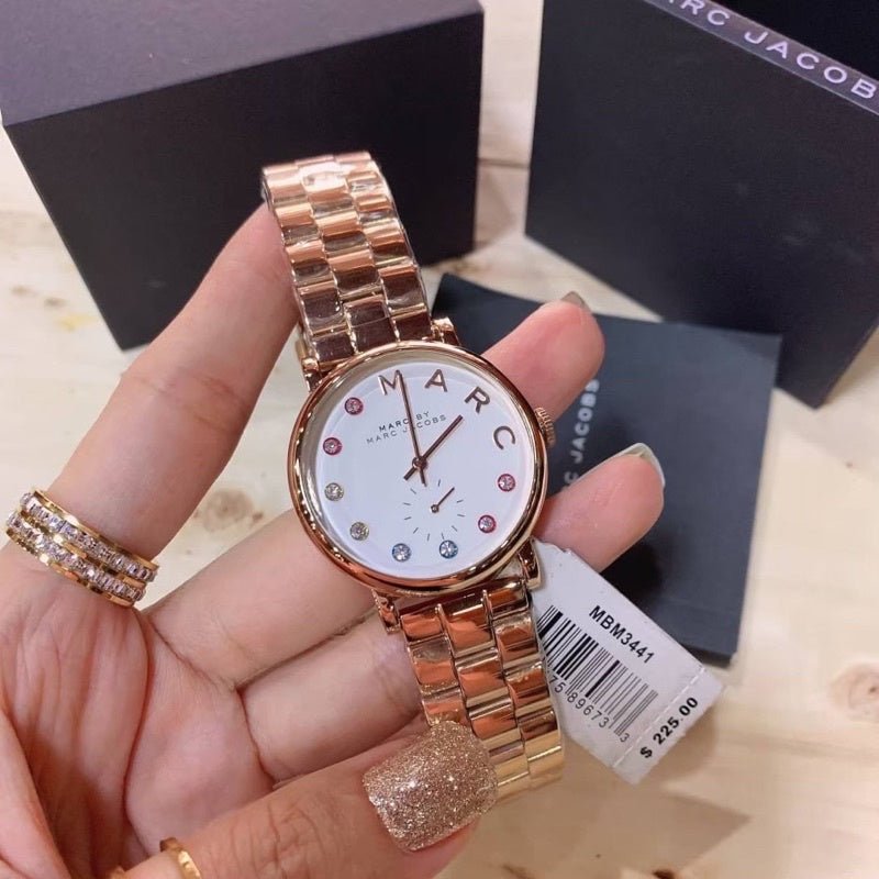 Marc Jacobs Baker White Dial Rose Gold Steel Strap Watch for Women - MBM3441