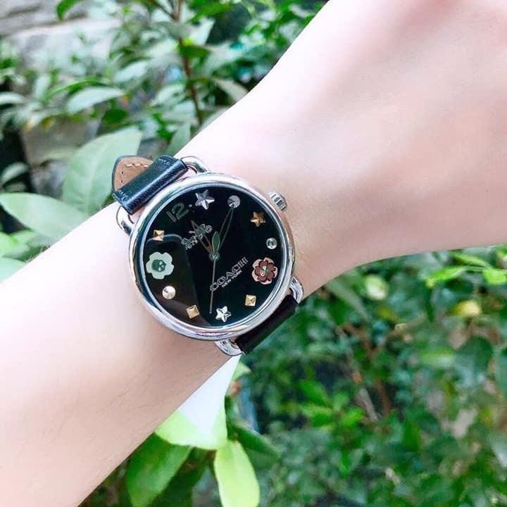 Coach Delancey Black Dial Black Leather Strap Watch for Women - 14502780