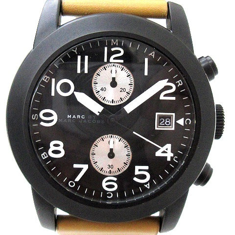 Marc Jacobs Larry Chronograph Black Dial Brown Leather Strap Watch for Men - MBM5053