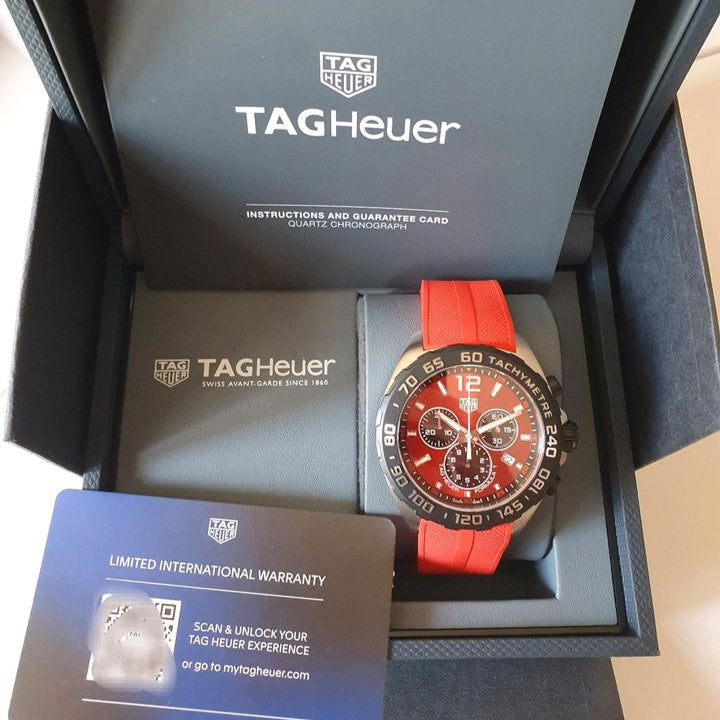 Tag Heuer Formula 1 Chronograph 41mm Red Dial Red Rubber Strap Watch for Men - CAZ101AN.FT8055