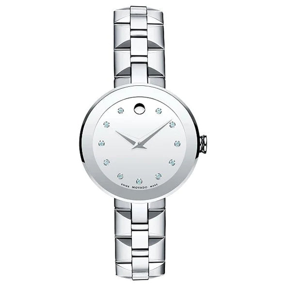 Movado Sapphire Diamonds Silver Dial Silver Steel Strap Watch For Women - 606814