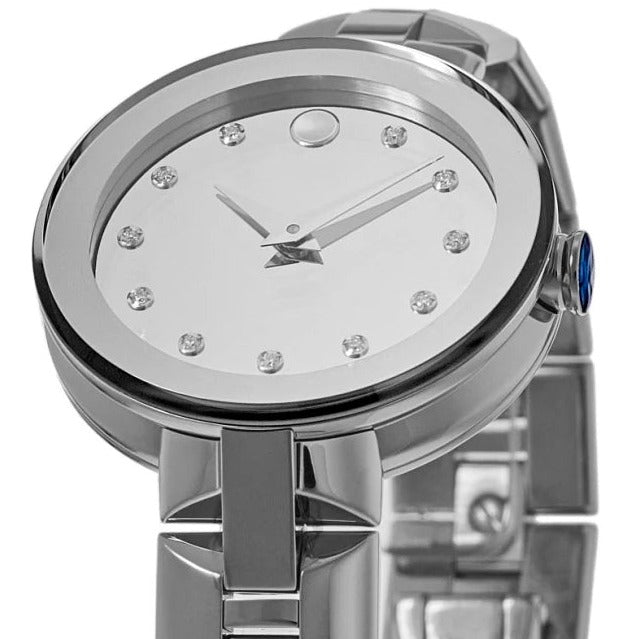 Movado Sapphire Diamonds Silver Dial Silver Steel Strap Watch For Women - 606814