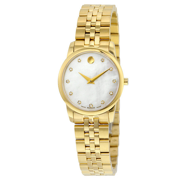 Movado Museum Classic Diamonds Mother of Pearl Dial Gold Steel Strap Watch For Women - 0606998