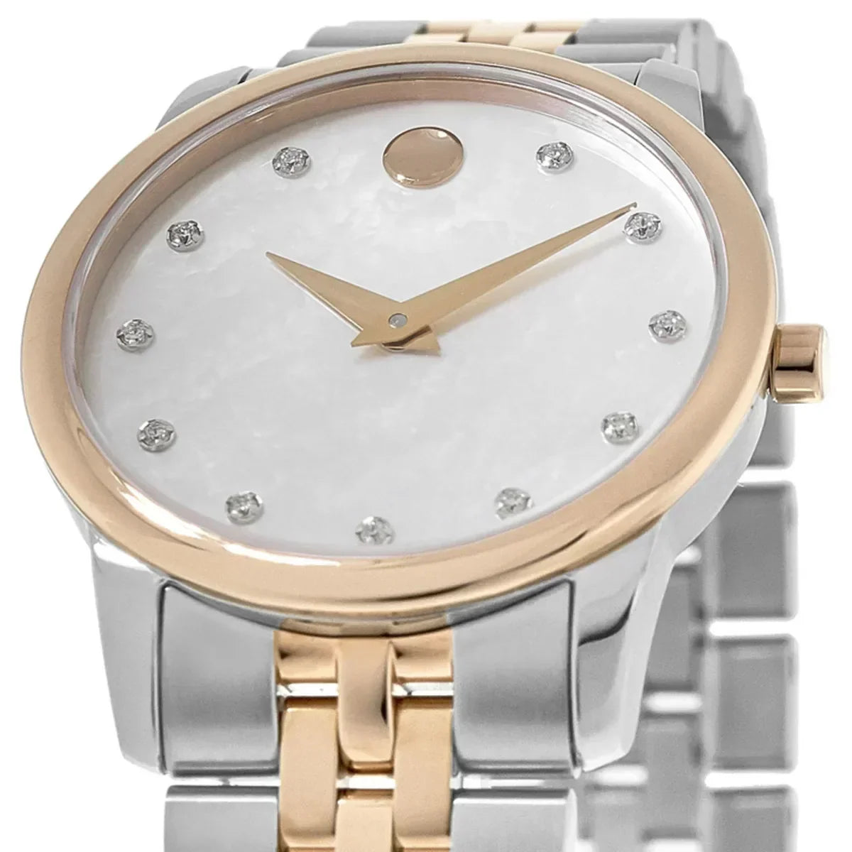 Movado Museum Classic Mother of Pearl White Dial Two Tone Steel Strap Watch for Women - 0607077