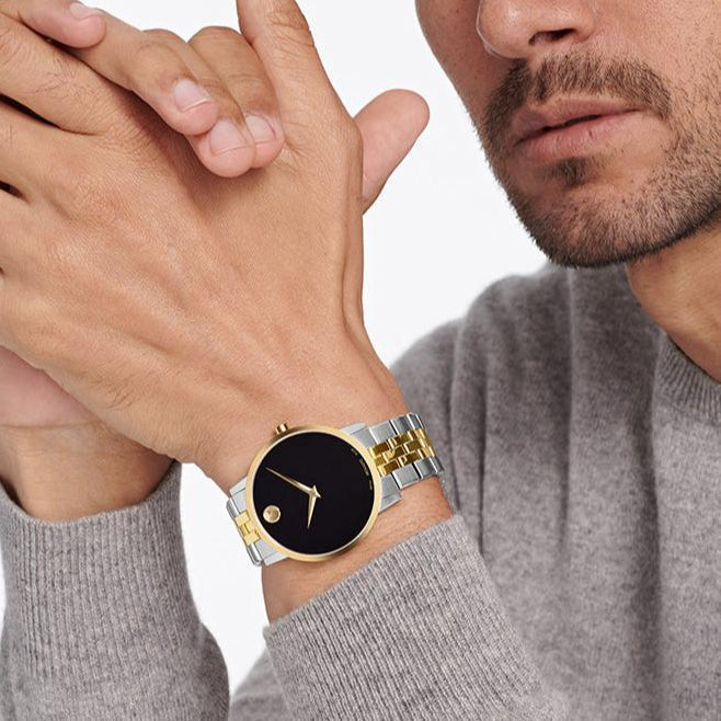 Movado Museum Classic Black Dial Two Tone Steel Strap Watch for Men - 0607200