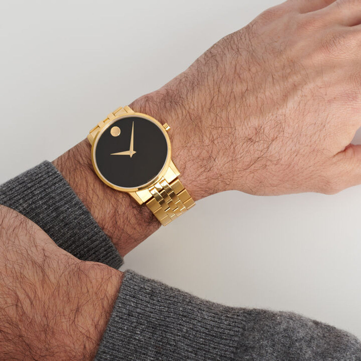 Movado Museum Classic Quartz Black Dial Gold Steel Strap Watch for Men - 0607203