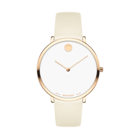 Movado Museum 70th Anniversary Special Edition White Dial White Leather Strap Watch For Women - 0607139