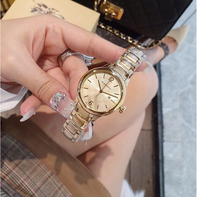 Burberry The Classic Champagne Gold Dial Gold Steel Strap Watch for Women - BU10109