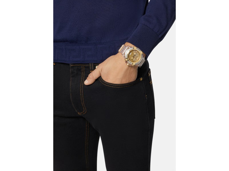 Versace Icon Active Chronograph Gold Dial White Silicone Strap Watch for Men - VEZ700121