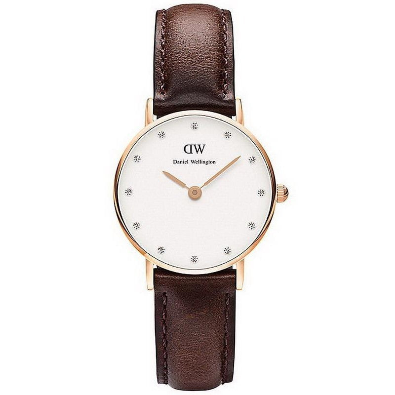 Daniel Wellington Classy Bristol White Dial Brown Leather Strap Watch For Women - DW00100062