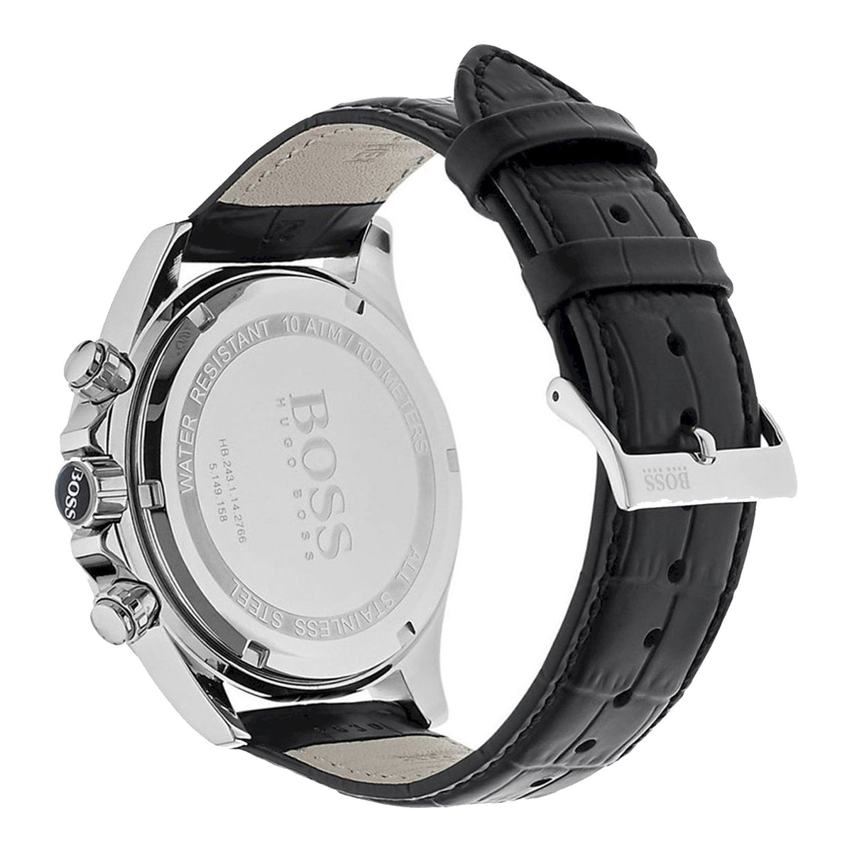 Hugo Boss Ikon Chronograph Black Dial Black Leather Strap Watch for Men - 1513178