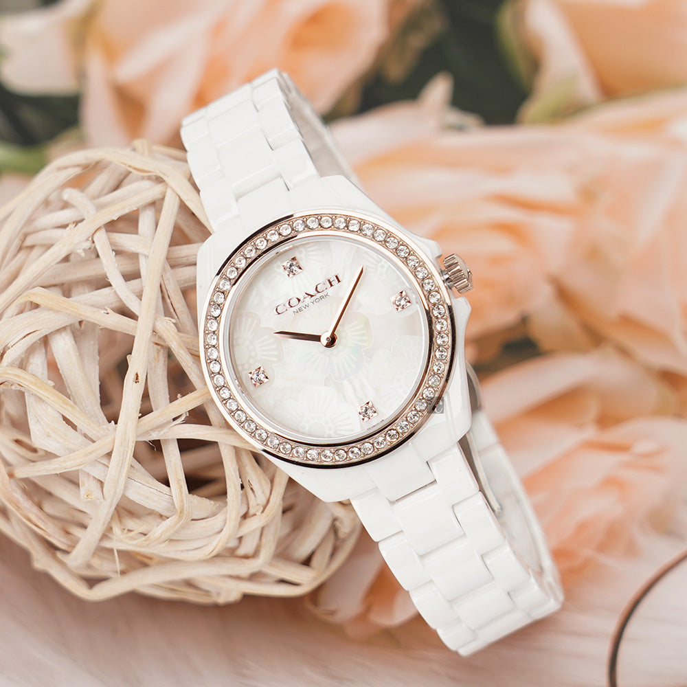 Coach Preston Mother of Pearl White Dial White Steel Strap Watch for Women - 14503662