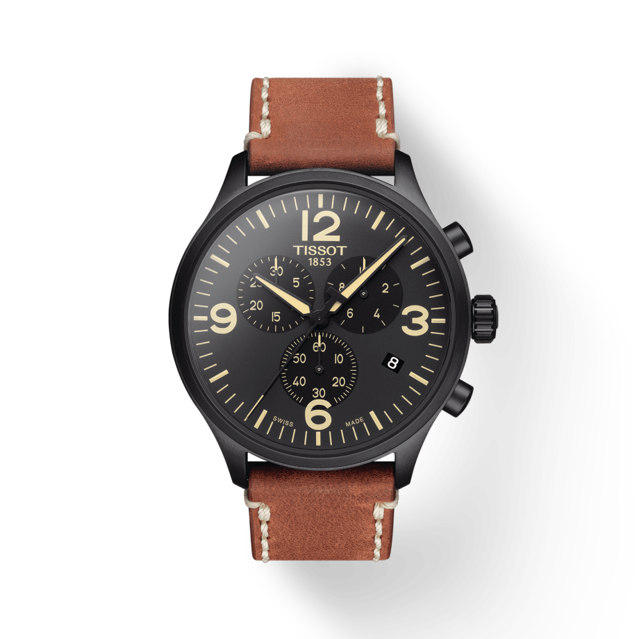 Tissot T Sport Chrono XL Black Dial Brown Leather Strap Watch For Men - T116.617.36.057.00