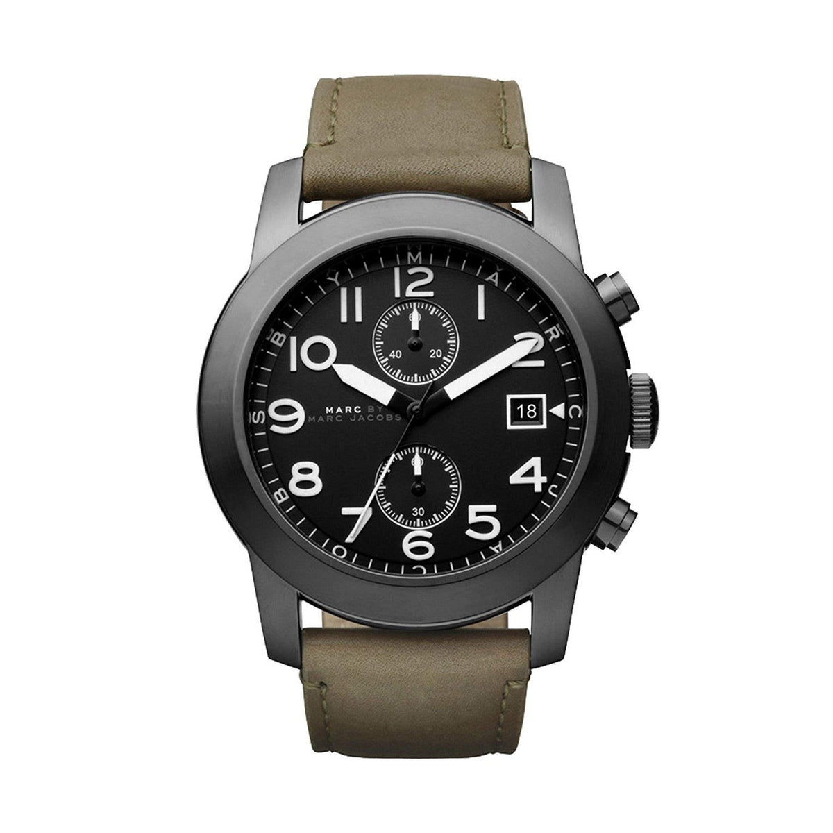 Marc Jacobs Larry Chronograph Black Dial Grey Leather Strap Watch for Men - MBM5034