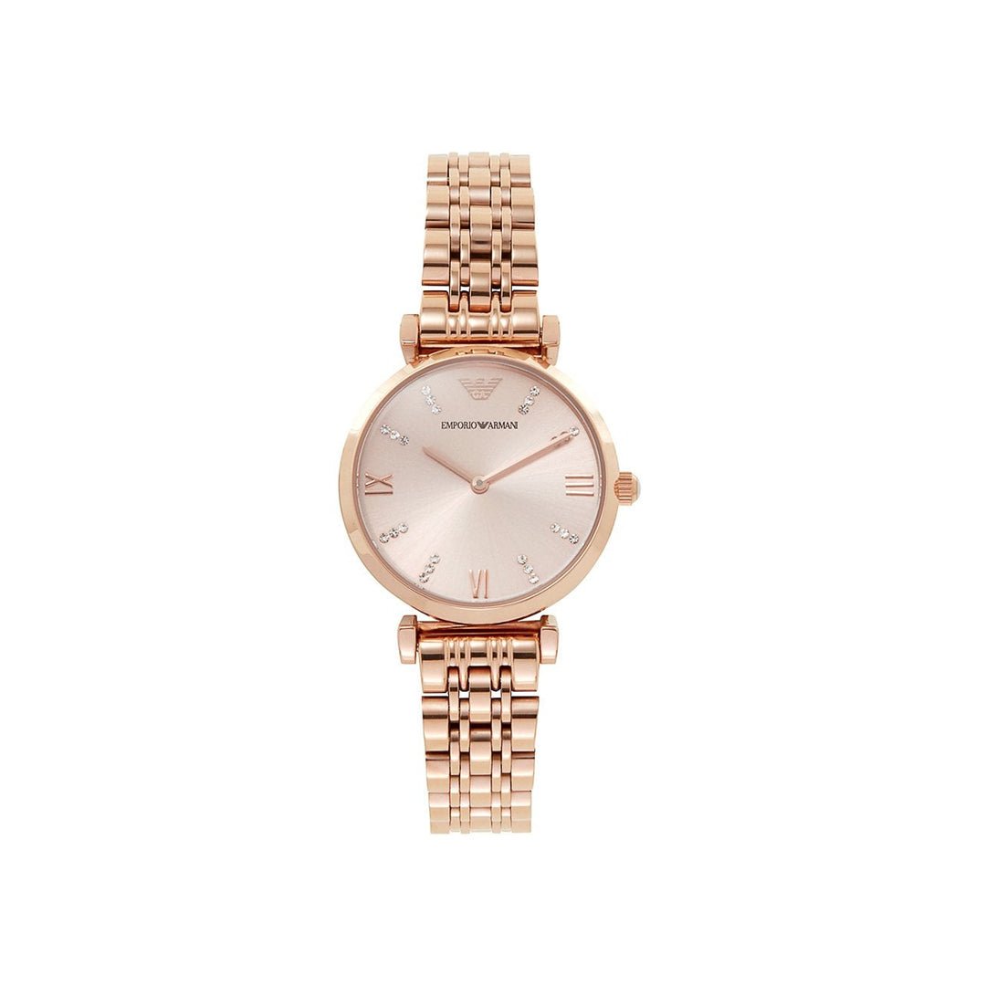 Emporio Armani T-Bar Gianni Rose Gold Dial Rose Gold Steel Strap Watch For Women - AR11059